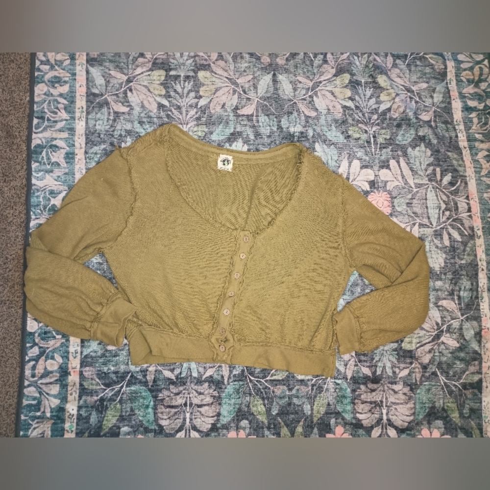 We The Free People Golden Road Cardigan Medium Curly Willow Green Oversized